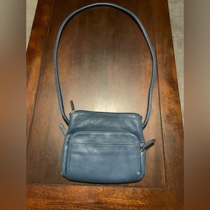 Compact Navy Leather Crossbody Bag with Front Wallet